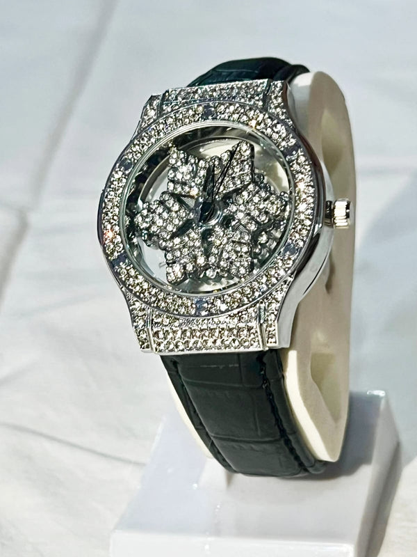 Fully Diamond  Crystal Snowflake  Watch  – Black Version