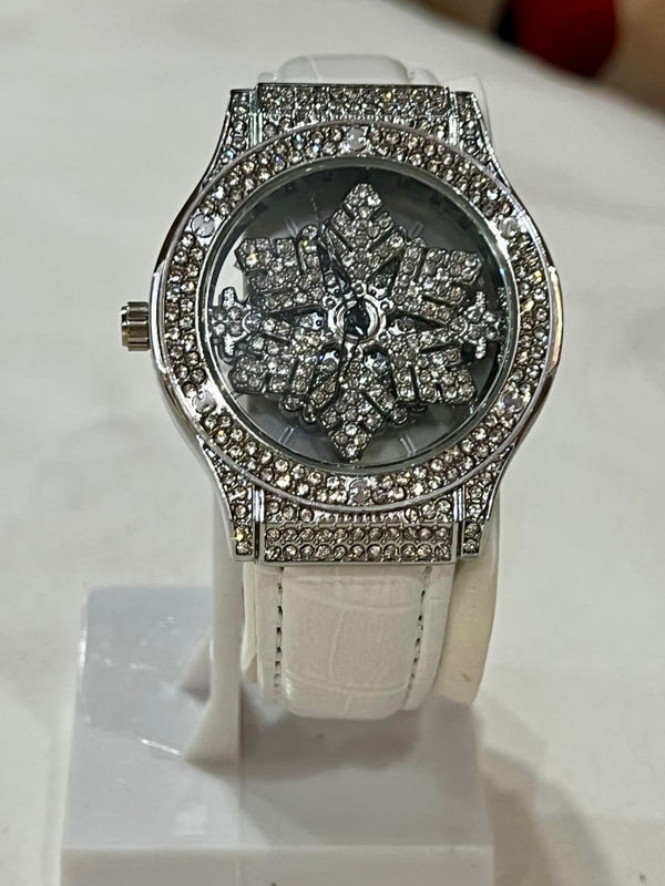 Fully Diamond  Crystal Snowflake  Watch – White Edition
