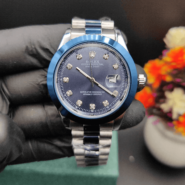 Rolex Watch | Stainless Steel Chain with Blue Dial