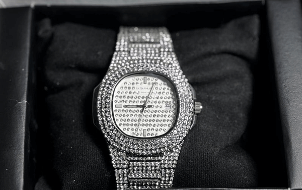 Silver Iced Out Nautilus Watch