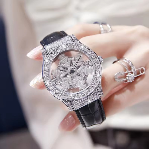 Fully Diamond  Crystal Snowflake  Watch  – Black Version