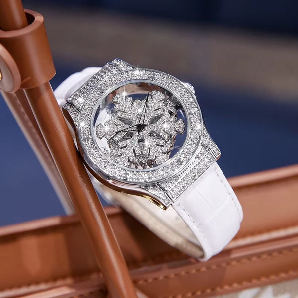 Fully Diamond  Crystal Snowflake  Watch – White Edition