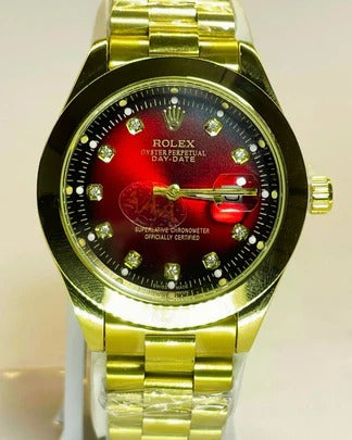 Rolex-Inspired Golden Watch with Crimson Red Dial – Semi Automatic
